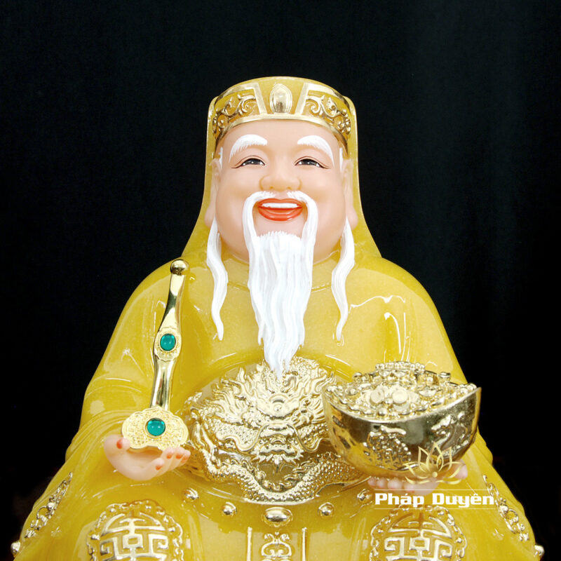Bộ Tượng Thần Tài - Thổ Địa Ngồi Phú Quý, Bột Đá Thạch Anh Viền Vàng, Cao 30cm - Ảnh 3