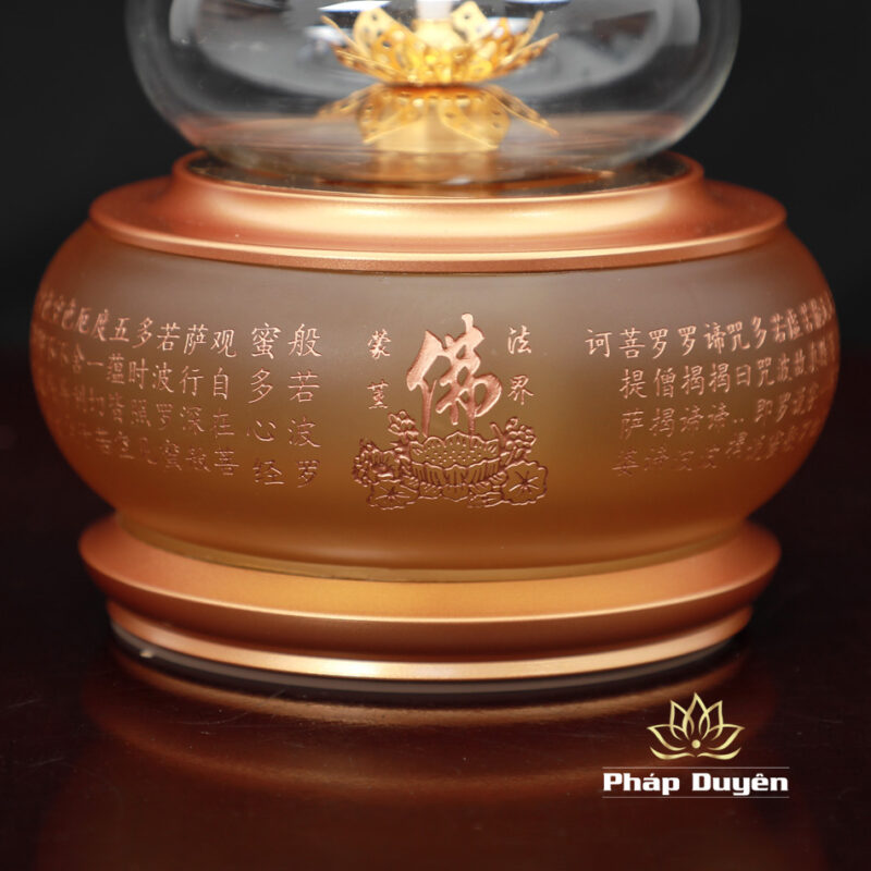 Đèn Dầu Lưu Ly Vàng Tâm Kinh Khắc Chìm (Mẫu Mới) - Ảnh 3