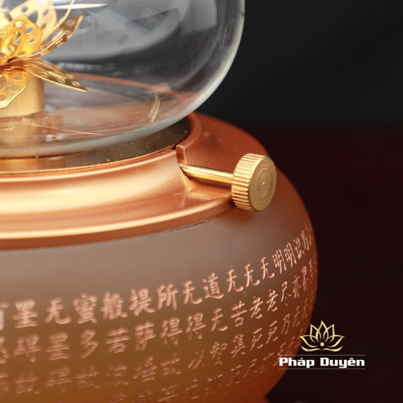 Đèn Dầu Lưu Ly Vàng Tâm Kinh Khắc Chìm (Mẫu Mới) - Ảnh 4