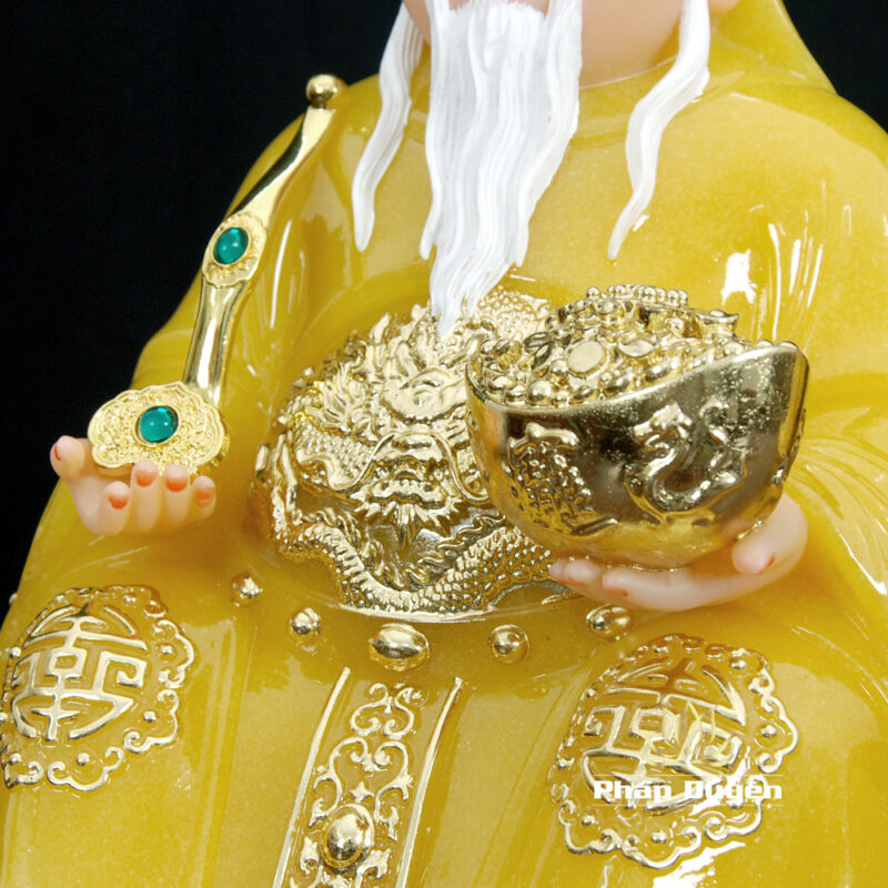 Bộ Tượng Thần Tài - Thổ Địa Ngồi Phú Quý, Bột Đá Thạch Anh Viền Vàng, Cao 30cm - Ảnh 4