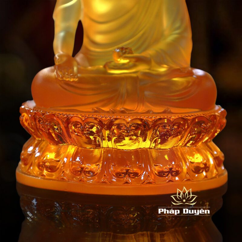 Tượng Phật A Di Đà, Chất Liệu Đá Lưu Ly Vàng, Cao 20.8cm - Ảnh 6