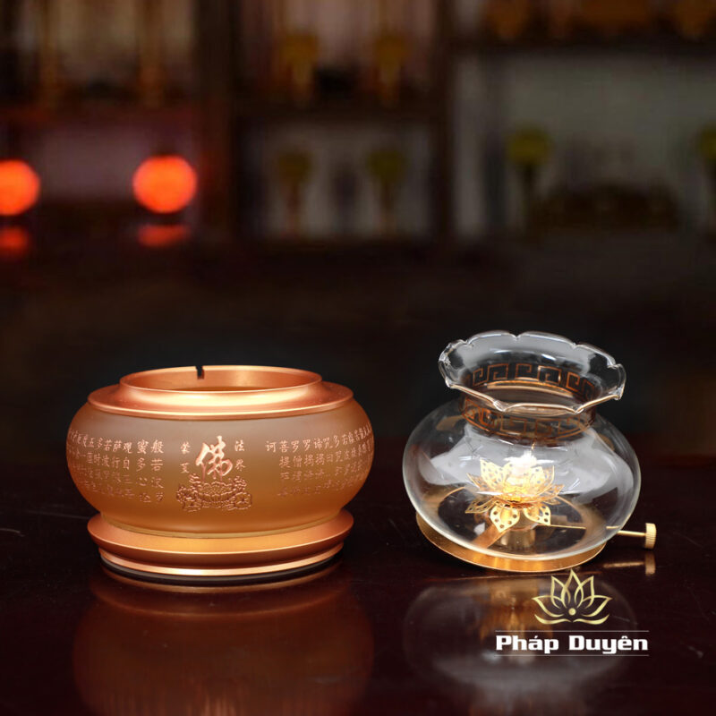 Đèn Dầu Lưu Ly Vàng Tâm Kinh Khắc Chìm (Mẫu Mới) - Ảnh 5
