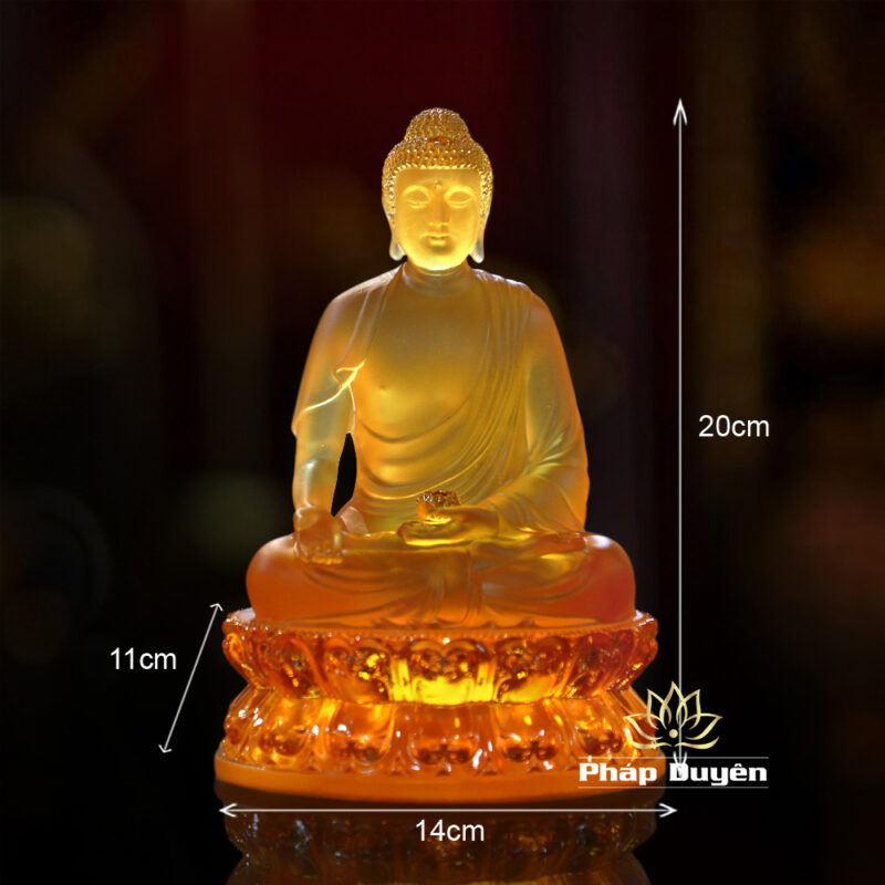 Tượng Phật A Di Đà, Chất Liệu Đá Lưu Ly Vàng, Cao 20.8cm - Ảnh 7