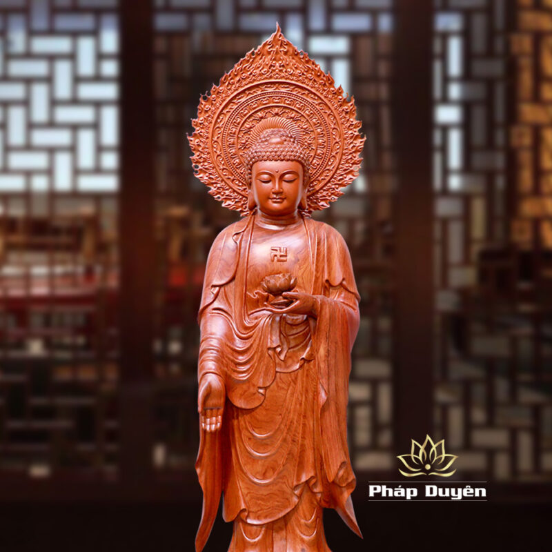 Bộ Tượng Tây Phương Tam Thánh Đứng, Bằng Gỗ Hương, Cao 90cm, Tổng là đề 106cm - Ảnh 8