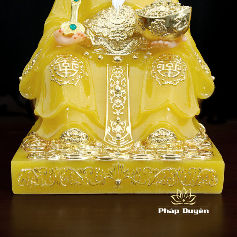 Bộ Tượng Thần Tài - Thổ Địa Ngồi Phú Quý, Bột Đá Thạch Anh Viền Vàng, Cao 30cm - Ảnh 5