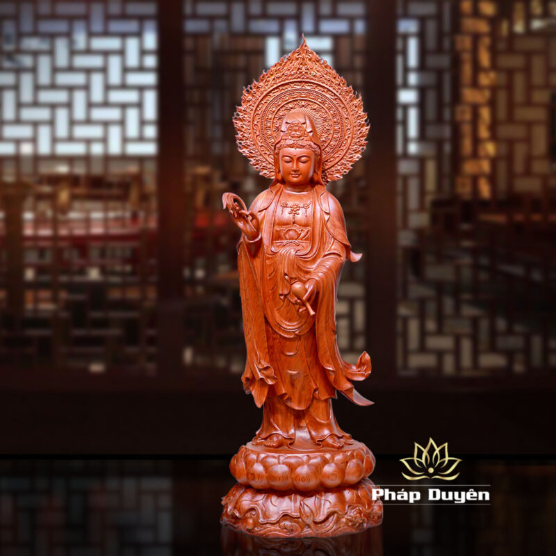 Bộ Tượng Tây Phương Tam Thánh Đứng, Bằng Gỗ Hương, Cao 90cm, Tổng là đề 106cm - Ảnh 10