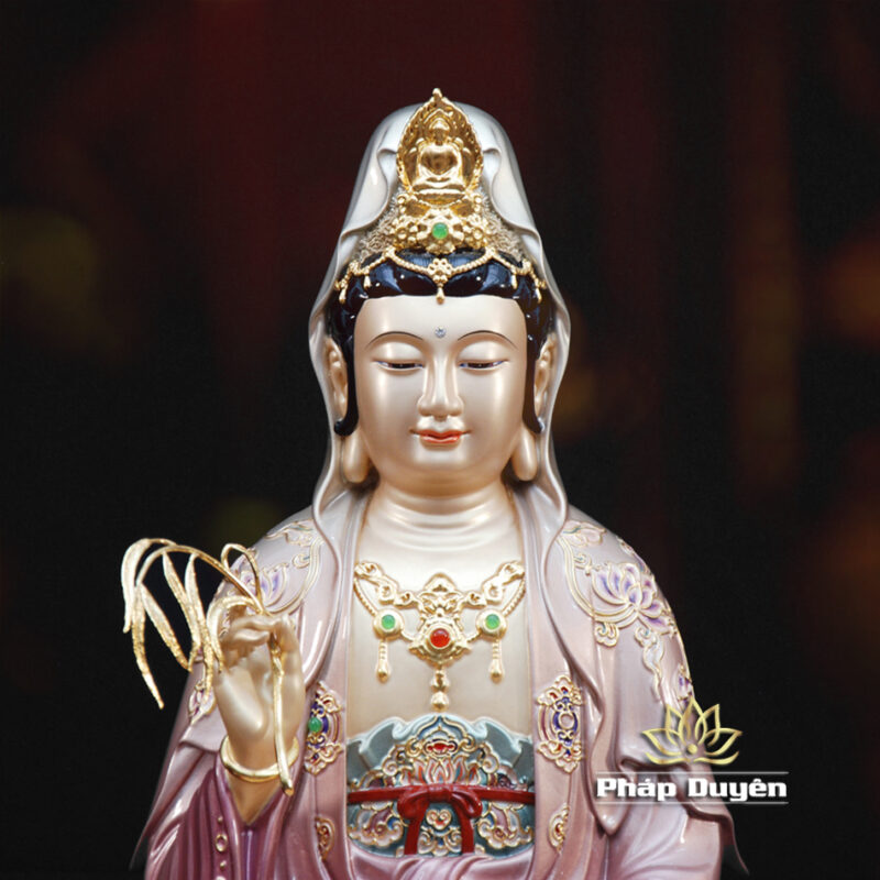 Tượng Quan Âm Bồ Tát, Chất Liệu Đồng Sơn Màu, Cao 40cm - Ảnh 2