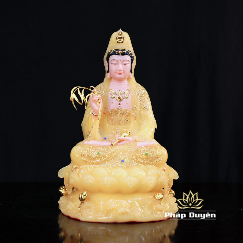 Bộ Tượng Tây Phương Tam Thánh Ngồi, Đế Non Nước Bột Đá Thạch Anh, Cao 30cm - Ảnh 7