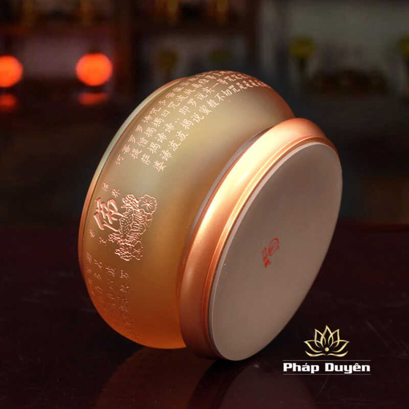Đèn Dầu Lưu Ly Vàng Tâm Kinh Khắc Chìm (Mẫu Mới) - Ảnh 6