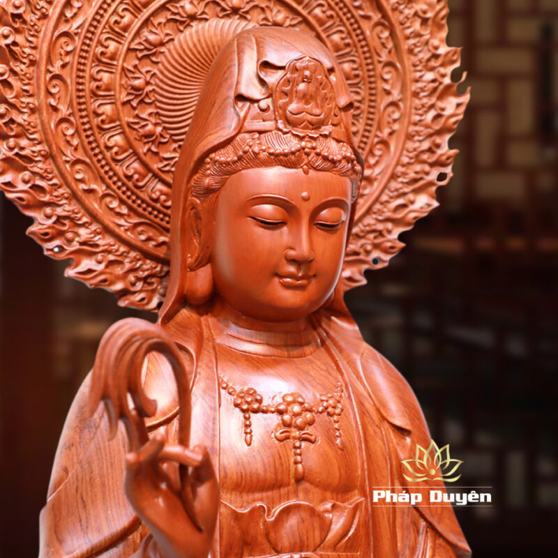 Bộ Tượng Tây Phương Tam Thánh Đứng, Bằng Gỗ Hương, Cao 90cm, Tổng là đề 106cm - Ảnh 12