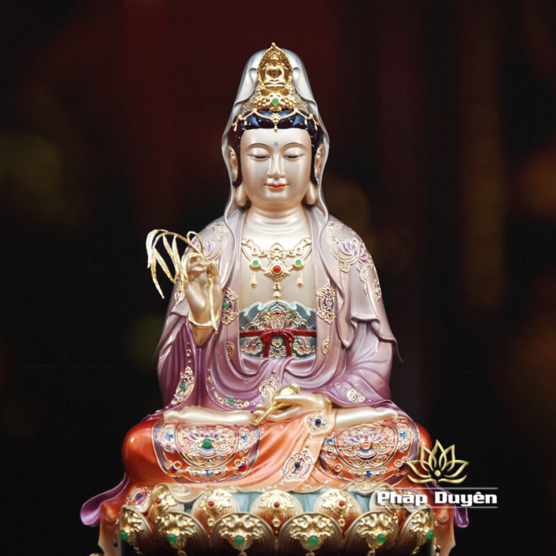 Tượng Quan Âm Bồ Tát, Chất Liệu Đồng Sơn Màu, Cao 40cm - Ảnh 4
