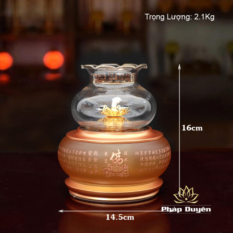 Đèn Dầu Lưu Ly Vàng Tâm Kinh Khắc Chìm (Mẫu Mới) - Ảnh 7