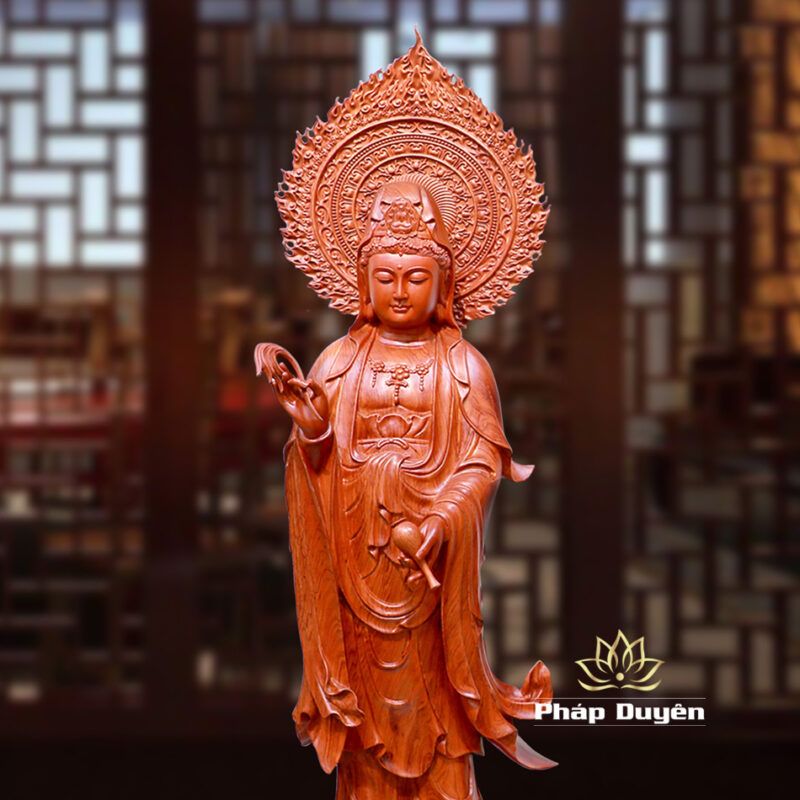 Bộ Tượng Tây Phương Tam Thánh Đứng, Bằng Gỗ Hương, Cao 90cm, Tổng là đề 106cm - Ảnh 15