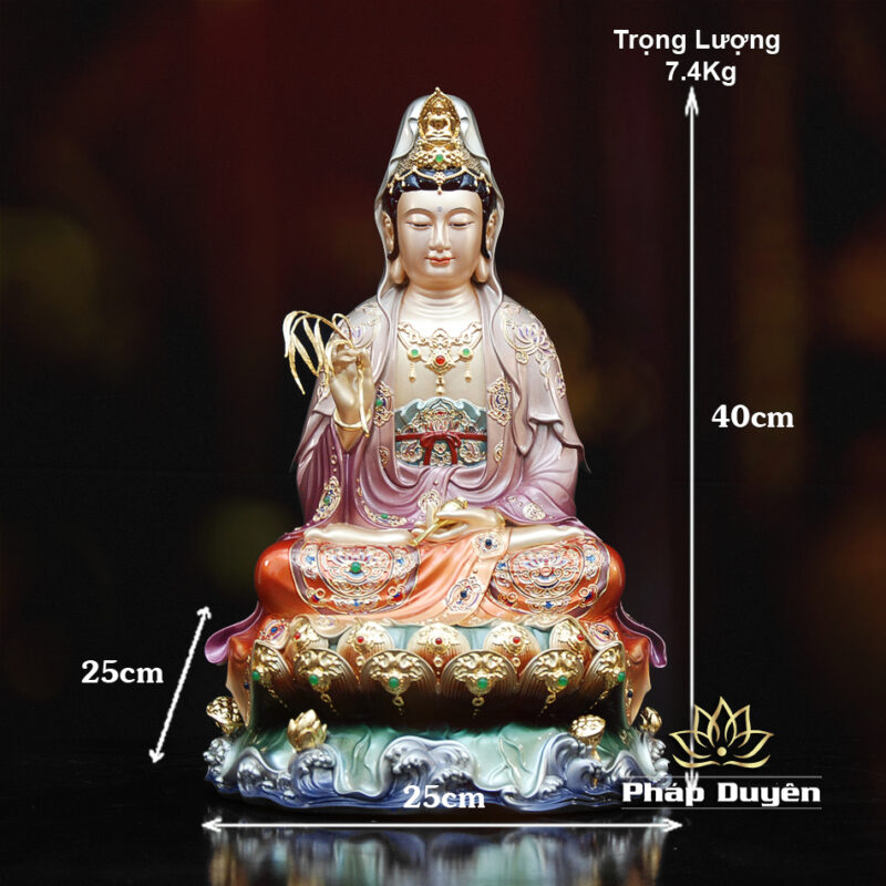 Tượng Quan Âm Bồ Tát, Chất Liệu Đồng Sơn Màu, Cao 40cm - Ảnh 9