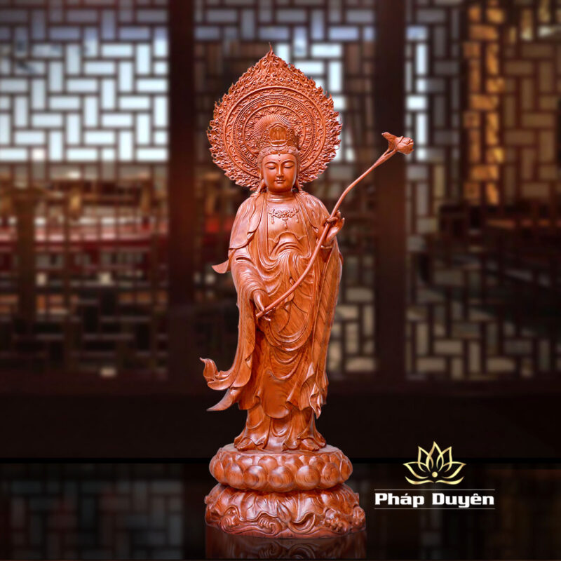 Bộ Tượng Tây Phương Tam Thánh Đứng, Bằng Gỗ Hương, Cao 90cm, Tổng là đề 106cm - Ảnh 17