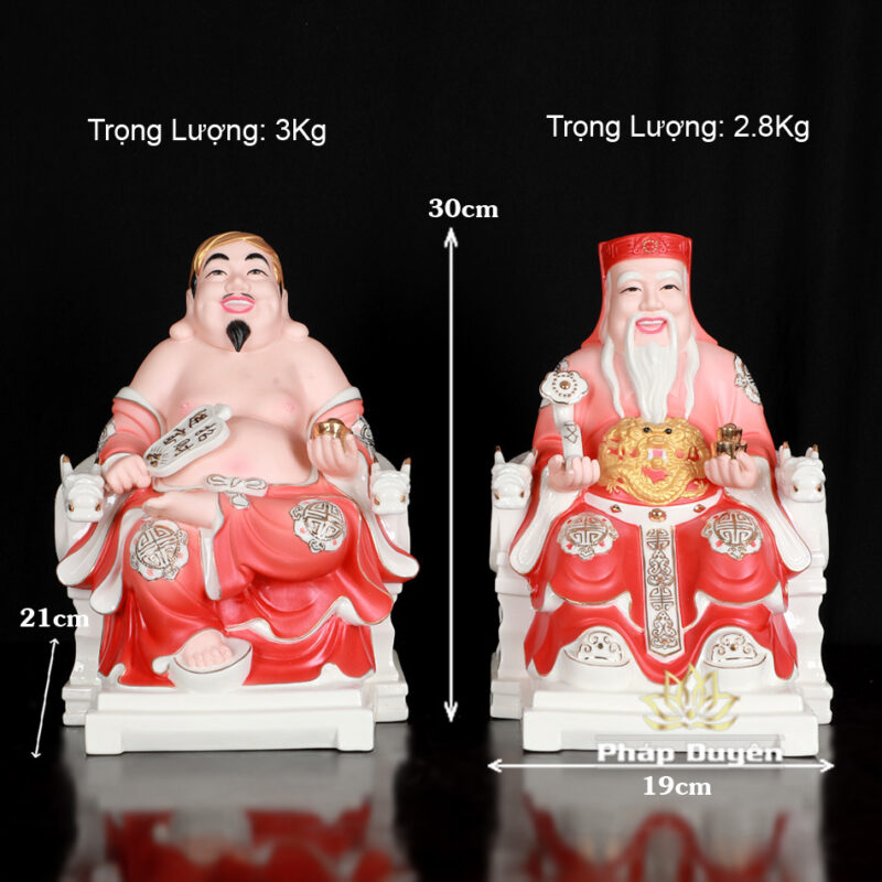 Bộ Tượng Thần Tài - Thổ Địa Bằng Sứ, Ngồi Ngai Rồng Chân Vuông Vẽ Sơn Đỏ, Cao 30cm - Ảnh 12