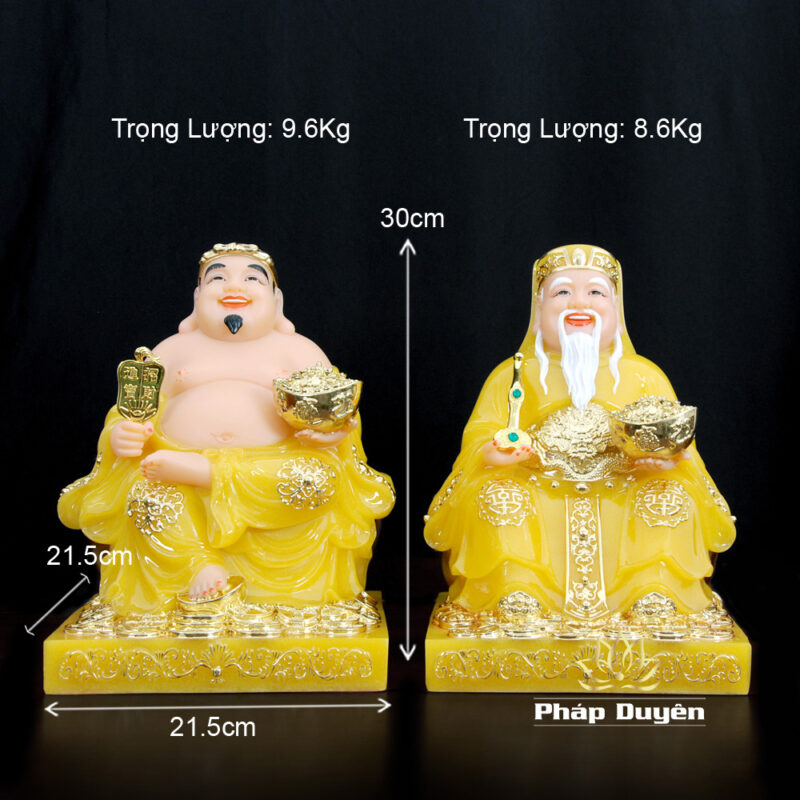 Bộ Tượng Thần Tài - Thổ Địa Ngồi Phú Quý, Bột Đá Thạch Anh Viền Vàng, Cao 30cm - Ảnh 11