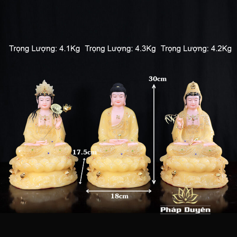 Bộ Tượng Tây Phương Tam Thánh Ngồi, Đế Non Nước Bột Đá Thạch Anh, Cao 30cm - Ảnh 14