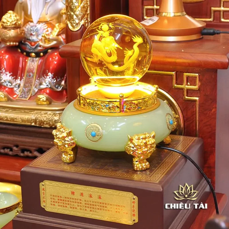 Bát Tụ Bảo Thanh Ngọc Rồng Vàng, Kích Thước 20x20x26cm - Ảnh 2
