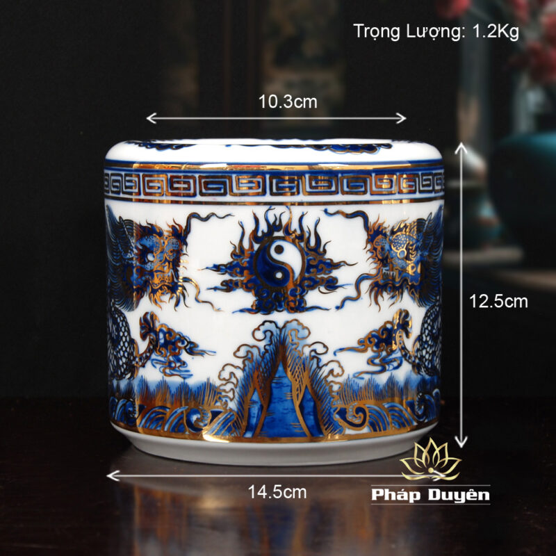 Bát Hương Lộc Phát Gốm Men Xanh Vàng Kim, Kích Thước 16cm - Ảnh 5