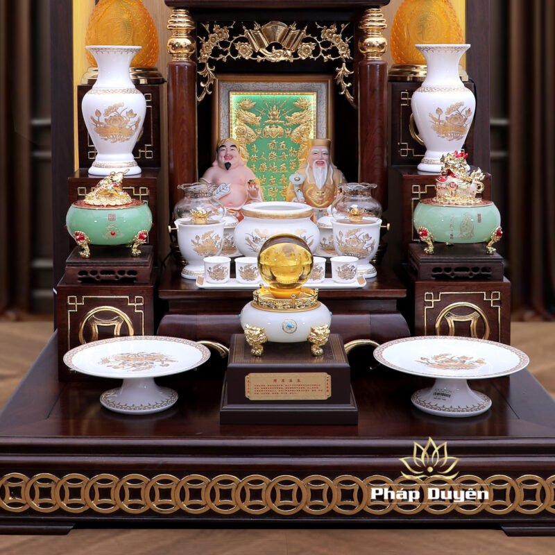 Bộ Bàn Thờ Thần Tài Thổ Địa Mái Bằng, Gỗ Hương Dát Vàng, KT 87*87*78cm - Ảnh 2
