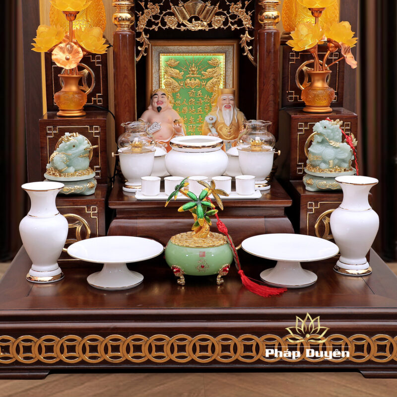 Bộ Bàn Thờ Thần Tài Thổ Địa Mái Bằng, Gỗ Hương Dát Vàng, KT 87*87*78cm - Ảnh 2