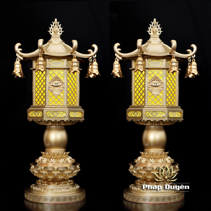 Đèn Lồng Nắp Ô Chuông Treo Thân Kim Loại Đồng, Cao 60cm - Ảnh 7