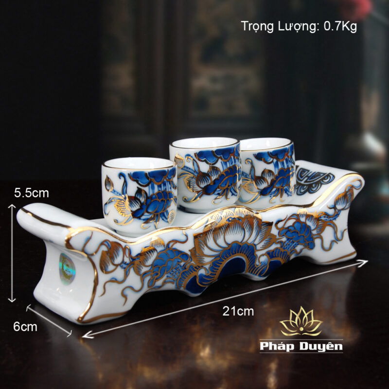 Bộ Kỷ Ngai 3 Chén Hoạ Tiết Hoa Sen Vàng Kim - Ảnh 7