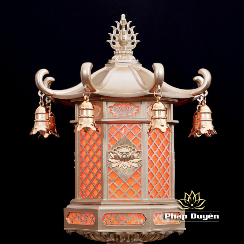 Đèn Lồng Nắp Ô Hoa Sen Chuông Treo Thân Hợp Kim Đồng, Cao 46cm - Ảnh 6