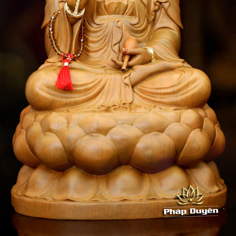 Tượng Bồ Tát Quan Âm Ngồi Đài Sen, Gỗ Hương Chương (Long Não) Điểm Vàng, Cao Từ 40-48cm - Ảnh 8