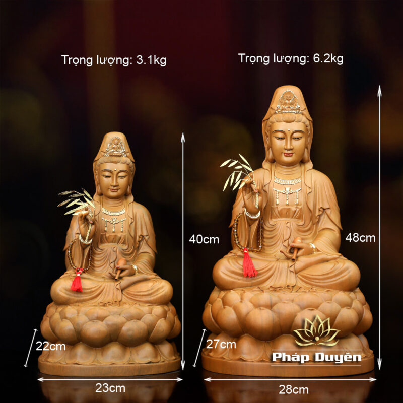 Tượng Bồ Tát Quan Âm Ngồi Đài Sen, Gỗ Hương Chương (Long Não) Điểm Vàng, Cao Từ 40-48cm - Ảnh 9