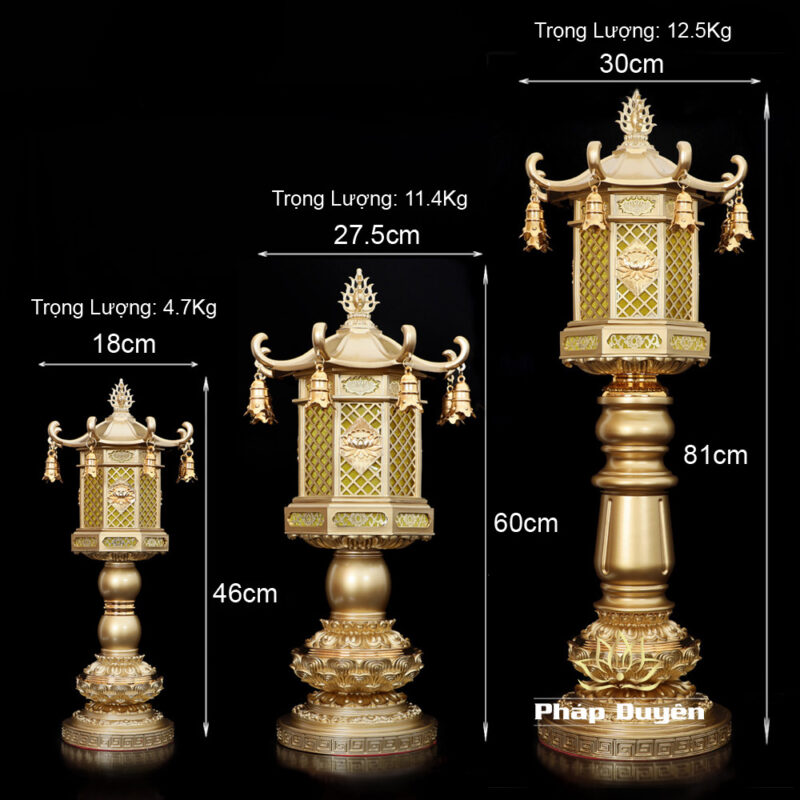 Đèn Lồng Nắp Ô Hoa Sen Chuông Treo Thân Hợp Kim Đồng, Cao 46cm - Ảnh 10