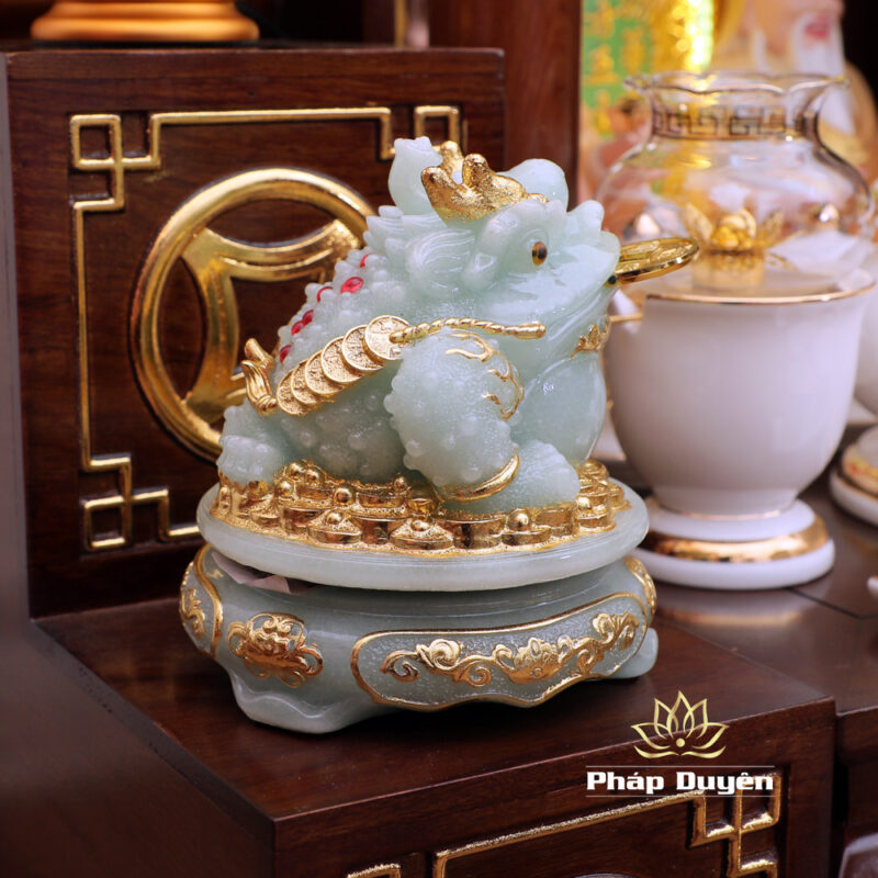 Bộ Bàn Thờ Thần Tài Thổ Địa Mái Bằng Sen Xanh, Gỗ Hương Dát Vàng, KT 87*87*78cm - Ảnh 4