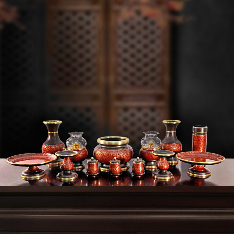 Bộ Đồ Thờ Bằng Đồng Vân Đá Nâu Đỏ