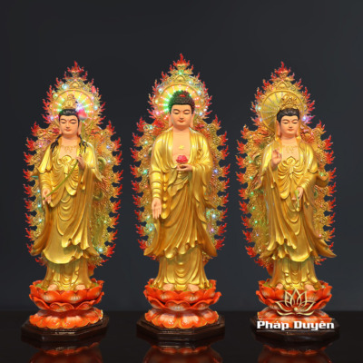 Alternative view of Bộ Tượng Tây Phương Tam Thánh Đứng Đài Sen Đế Bát Giác, Có Hào Quang, Chất Liệu Composite, Cao 80cm