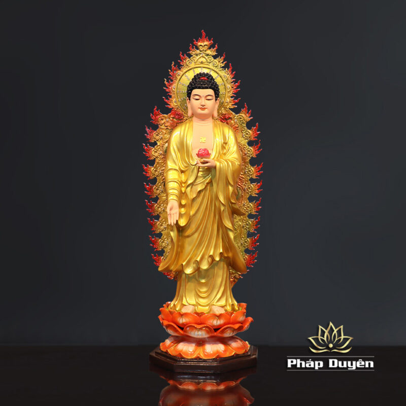 Bộ Tượng Tây Phương Tam Thánh Đứng Đài Sen Đế Bát Giác, Có Hào Quang, Chất Liệu Composite, Cao 80cm - Ảnh 3