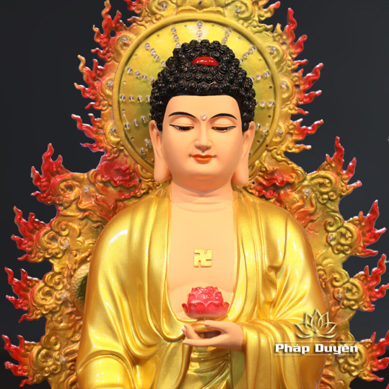 Bộ Tượng Tây Phương Tam Thánh Đứng Đài Sen Đế Bát Giác, Có Hào Quang, Chất Liệu Composite, Cao 80cm - Ảnh 4