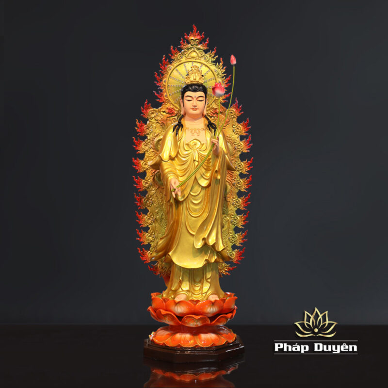 Bộ Tượng Tây Phương Tam Thánh Đứng Đài Sen Đế Bát Giác, Có Hào Quang, Chất Liệu Composite, Cao 80cm - Ảnh 9