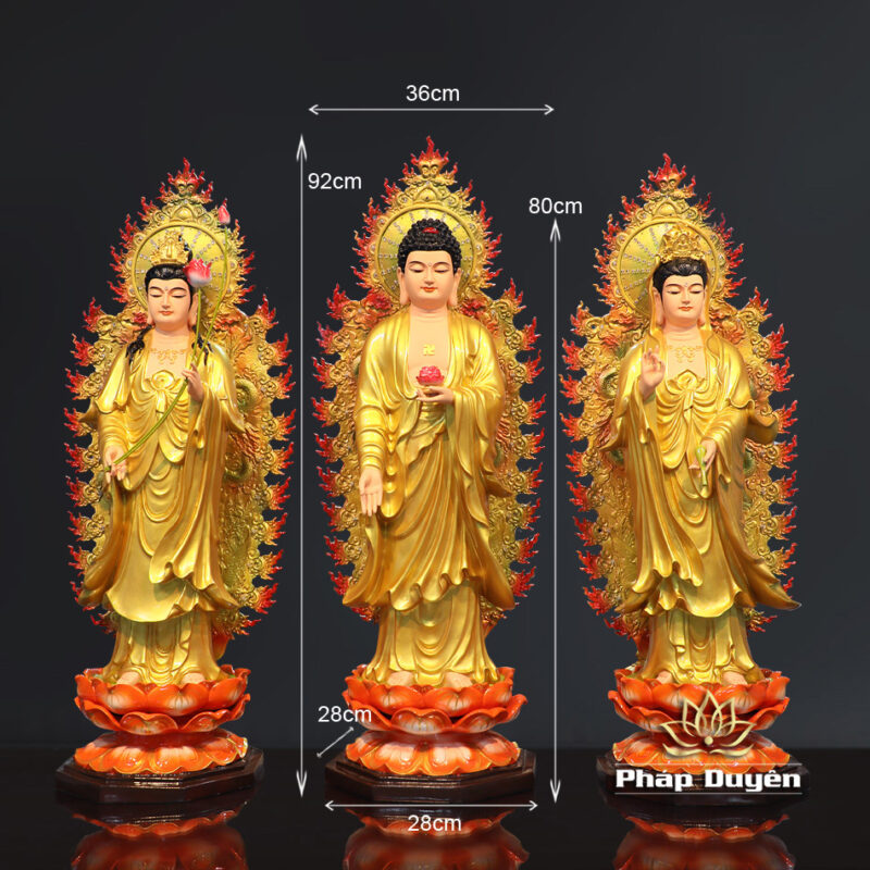 Bộ Tượng Tây Phương Tam Thánh Đứng Đài Sen Đế Bát Giác, Có Hào Quang, Chất Liệu Composite, Cao 80cm - Ảnh 12