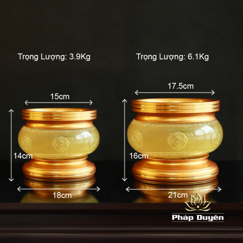 Bát Hương Như Ý Lưu Ly, Đế Đồng Vàng, Nhiều Kích Thước - Ảnh 6