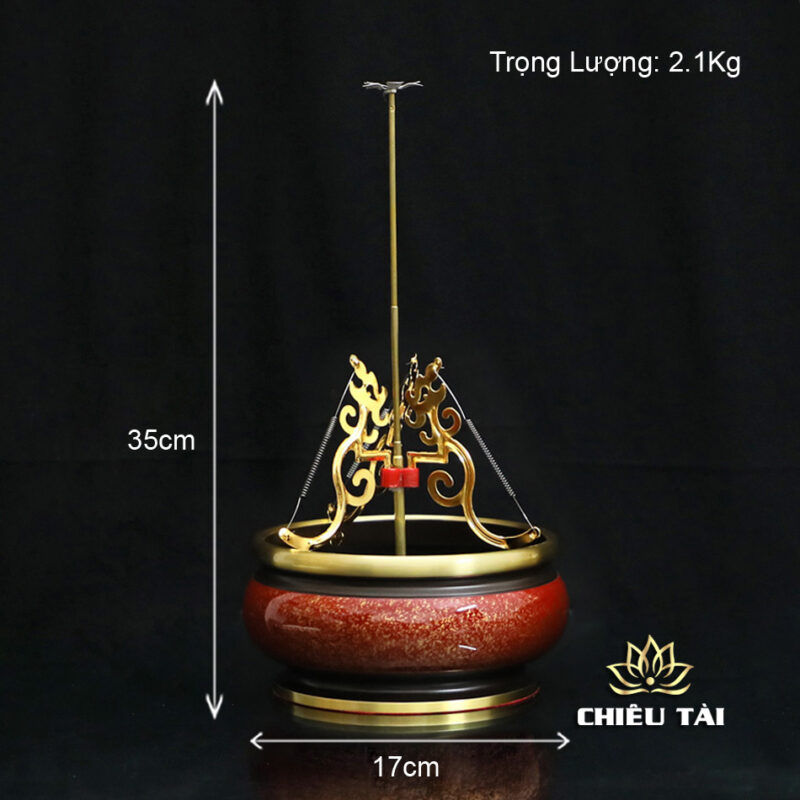 Lư Trầm Bằng Đồng Vân Đá Nâu Đỏ - Ảnh 9