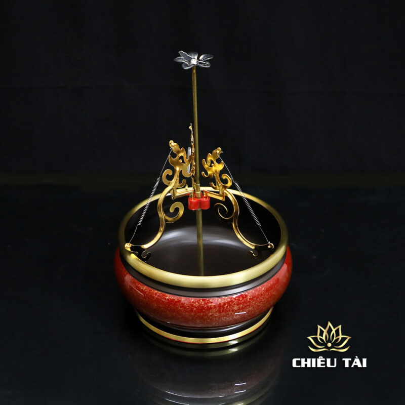 Lư Trầm Bằng Đồng Vân Đá Nâu Đỏ - Ảnh 2
