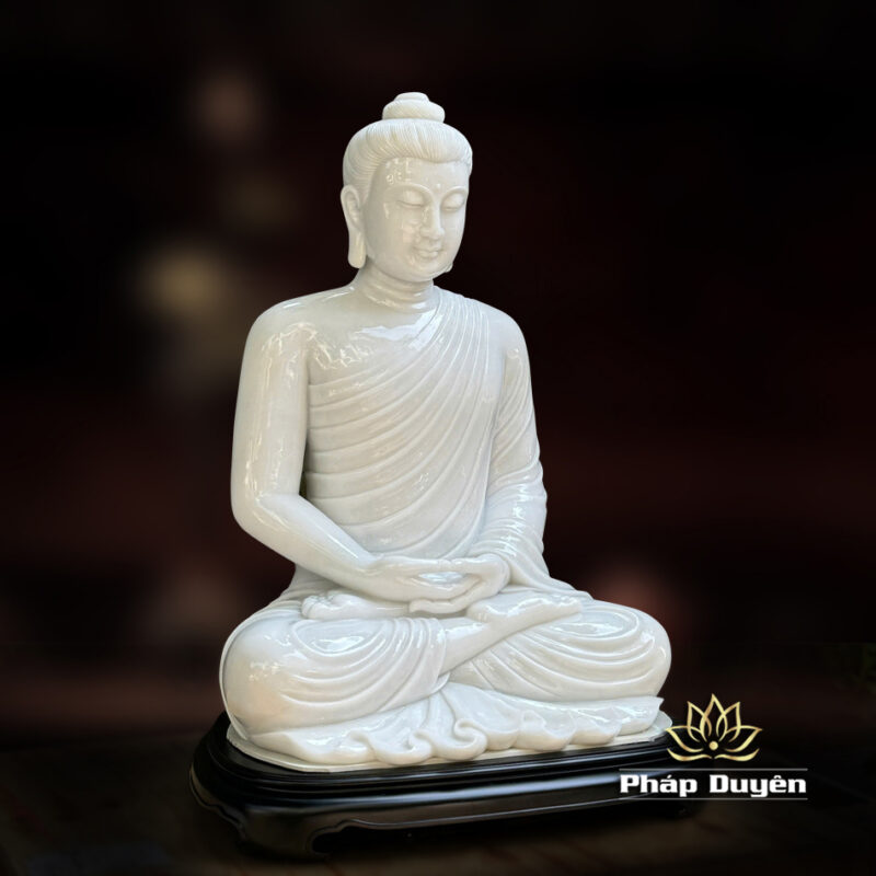 Tượng Bổn Sư Thích Ca Bằng Đá Ngọc Hán Bạch, Cao 65cm - Ảnh 2