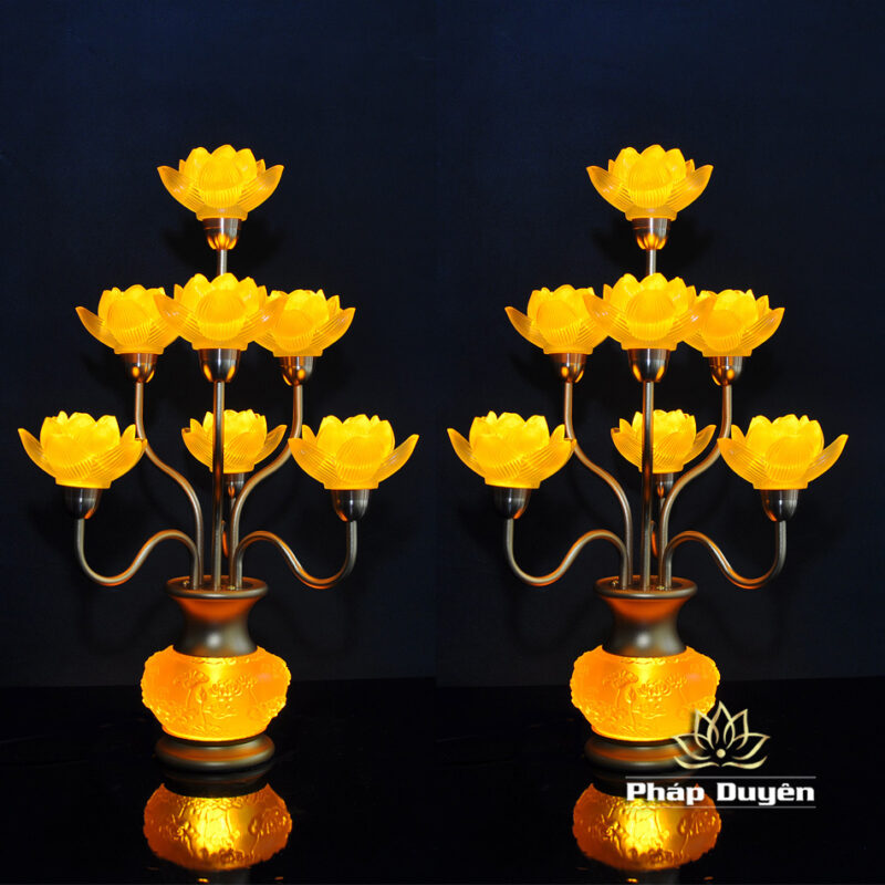 Đôi Đèn Sen Bình Hoa Lưu Ly 7 Bông Nhỏ - Ảnh 2