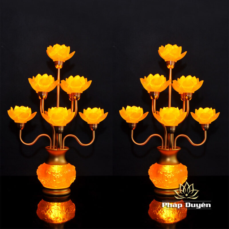 Đôi Đèn Sen Bình Hoa Lưu Ly 9 Bông Nhỏ - Ảnh 2