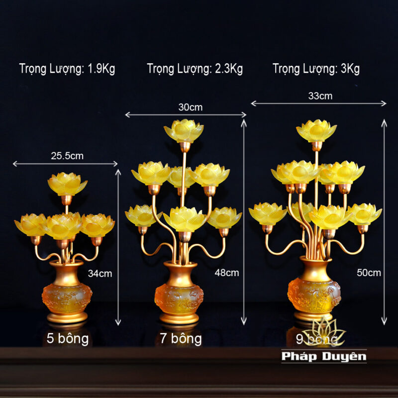 Đôi Đèn Sen Bình Hoa Lưu Ly 9 Bông Nhỏ - Ảnh 12