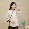 Bộ Quần Áo Nữ An Hạ Thô Đũi Cao Cấp Vạt Chéo Áo Be, Quần Nâu, Size S,M,L,XL,XXL - ảnh 4