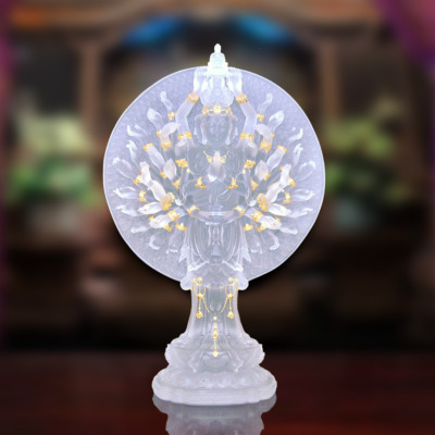 Tượng Thiên Thủ Thiên Nhãn Đứng Lưu Ly Dát Vàng 998, Cao 68cm