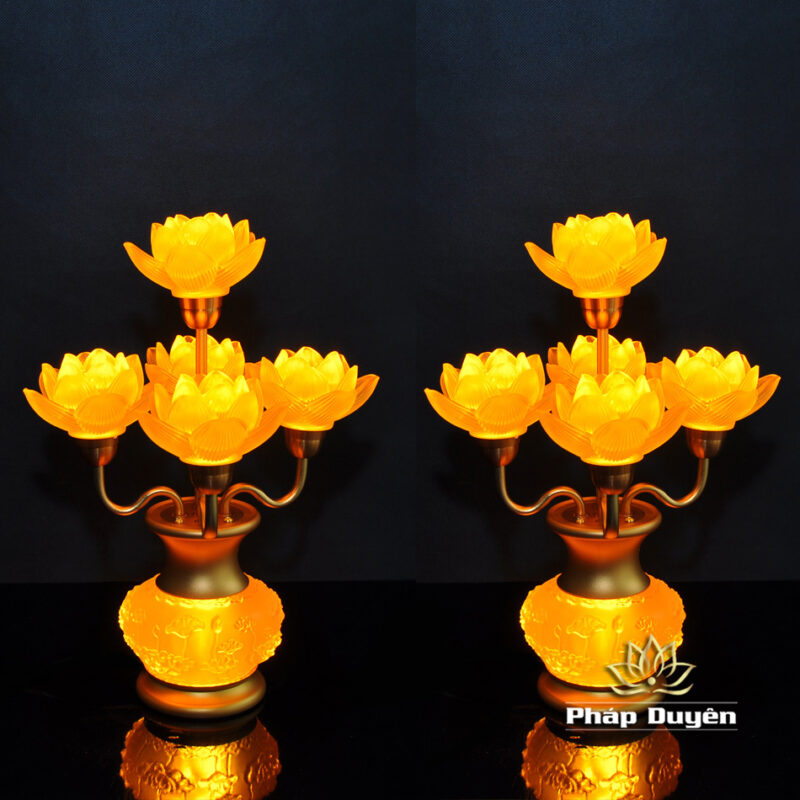 Đôi Đèn Sen Bình Hoa Lưu Ly 5 Bông Nhỏ - Ảnh 2