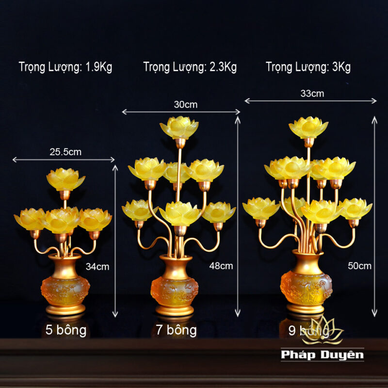 Đôi Đèn Sen Bình Hoa Lưu Ly 5 Bông Nhỏ - Ảnh 9